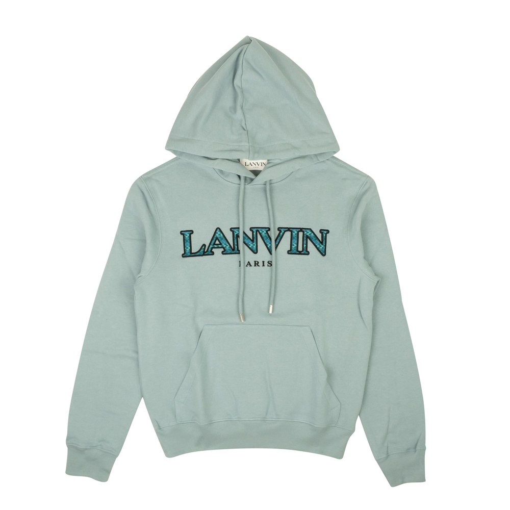 Bluish Grey Cotton Curb Logo Hoodie
