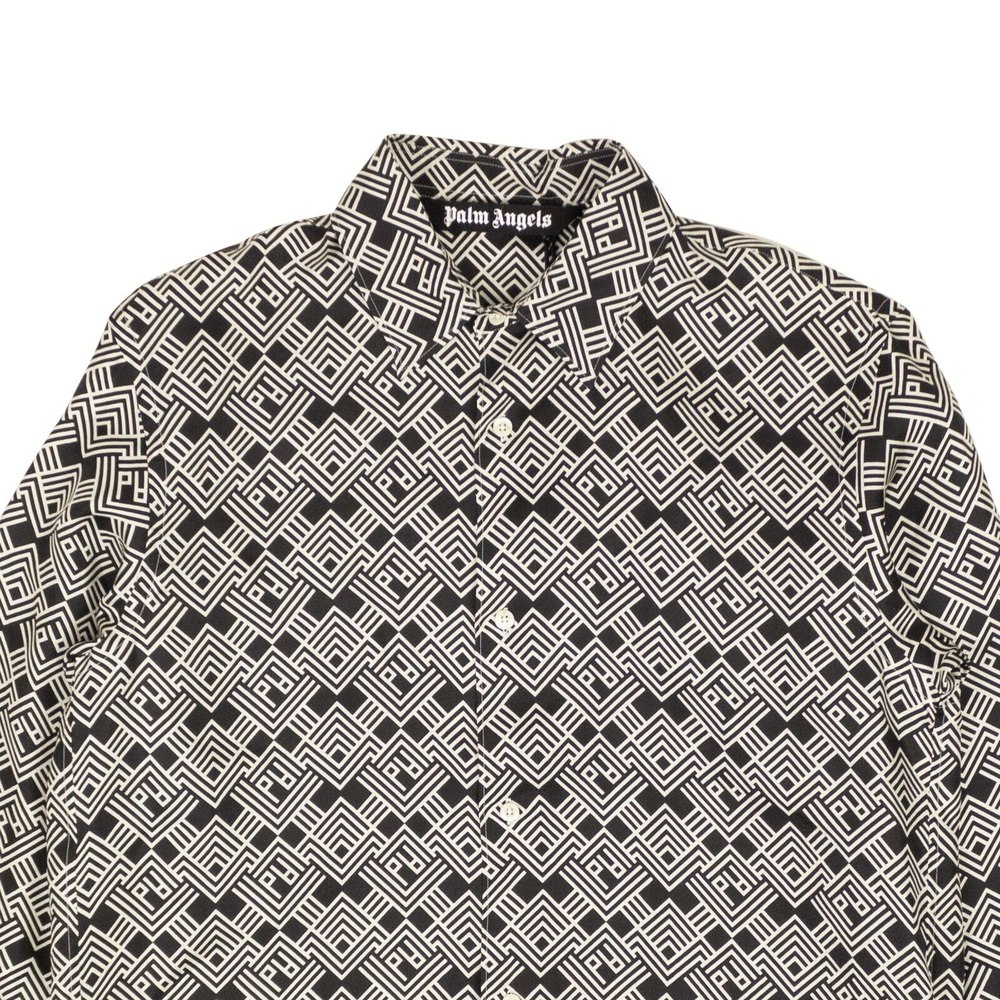 Black Silk White PA Monogram Button Down Shirt