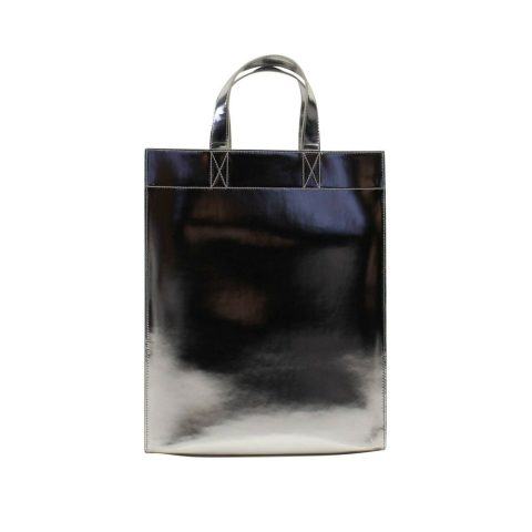 Metallic Leather Tote Bag – Silver