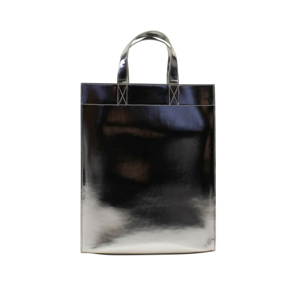 Metallic Leather Tote Bag – Silver
