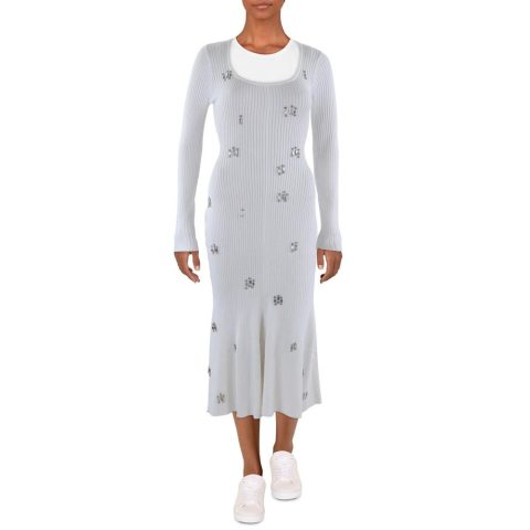 Juniors Rhinestone Ribbed Knit Sweaterdress