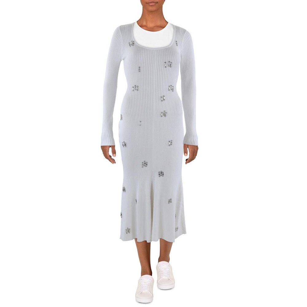 Juniors Rhinestone Ribbed Knit Sweaterdress