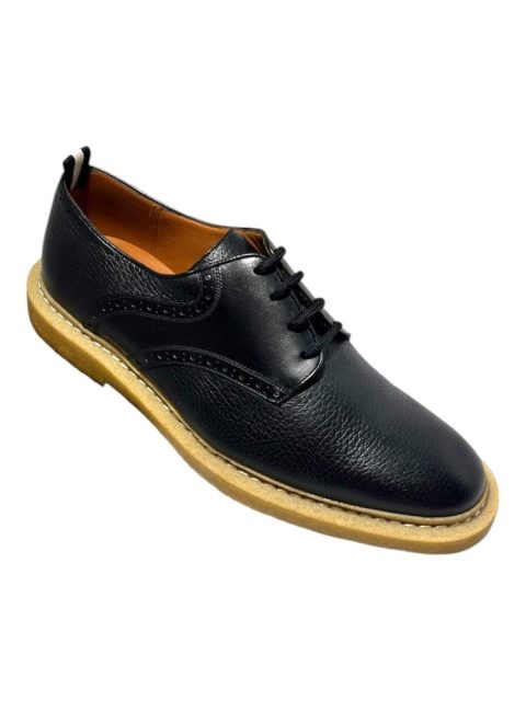 Bally Nek 6222929 Men’s Black Perforated Deer Grained Leather Shoe