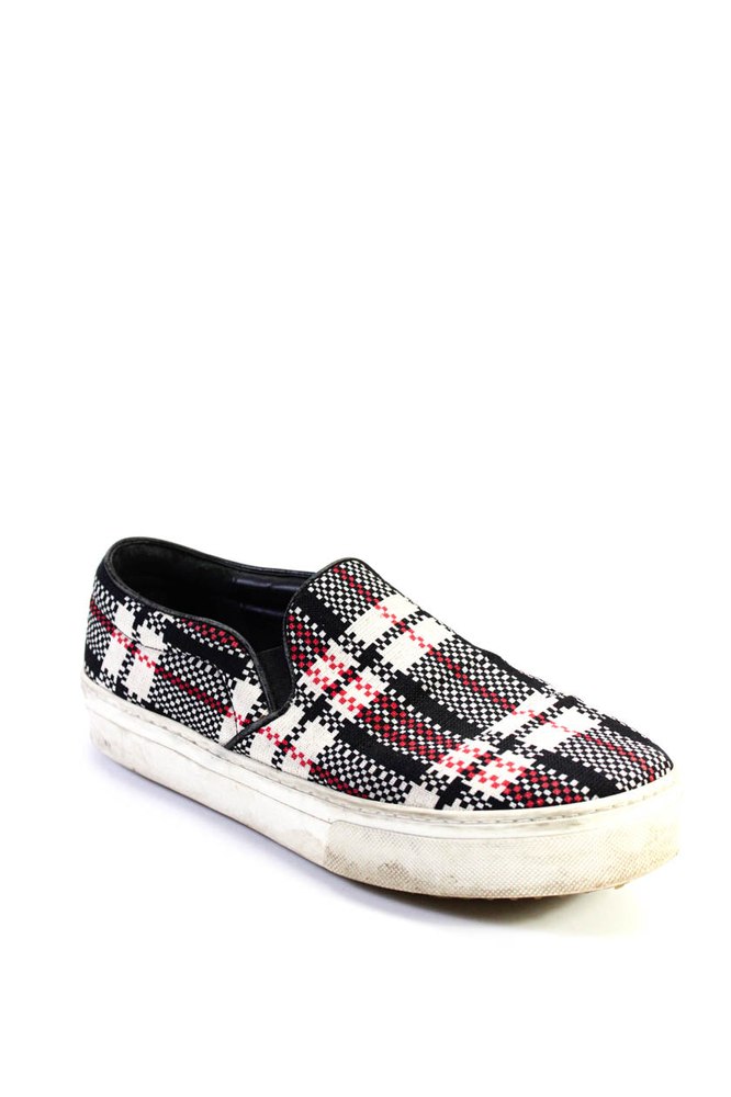 Celine Womens Plaid Low Top Slide On Casual Sneakers Black Red