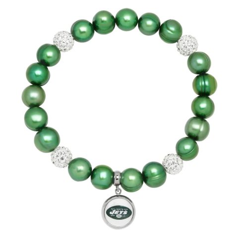 New York Jets Stretch Pearl & Crystal Bracelet In Green 7732539949116