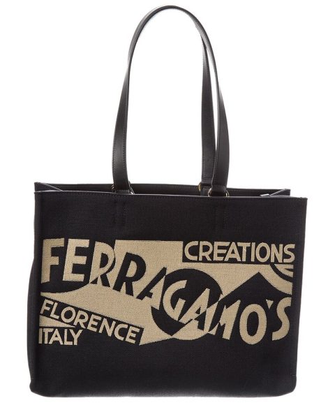 Ferragamo Logo Medium Canvas & Leather Tote 7732539457596