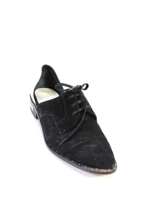 Freda Salvador Women’s Round Toe Studs Lace Up Cutout Loafers Shoe Black