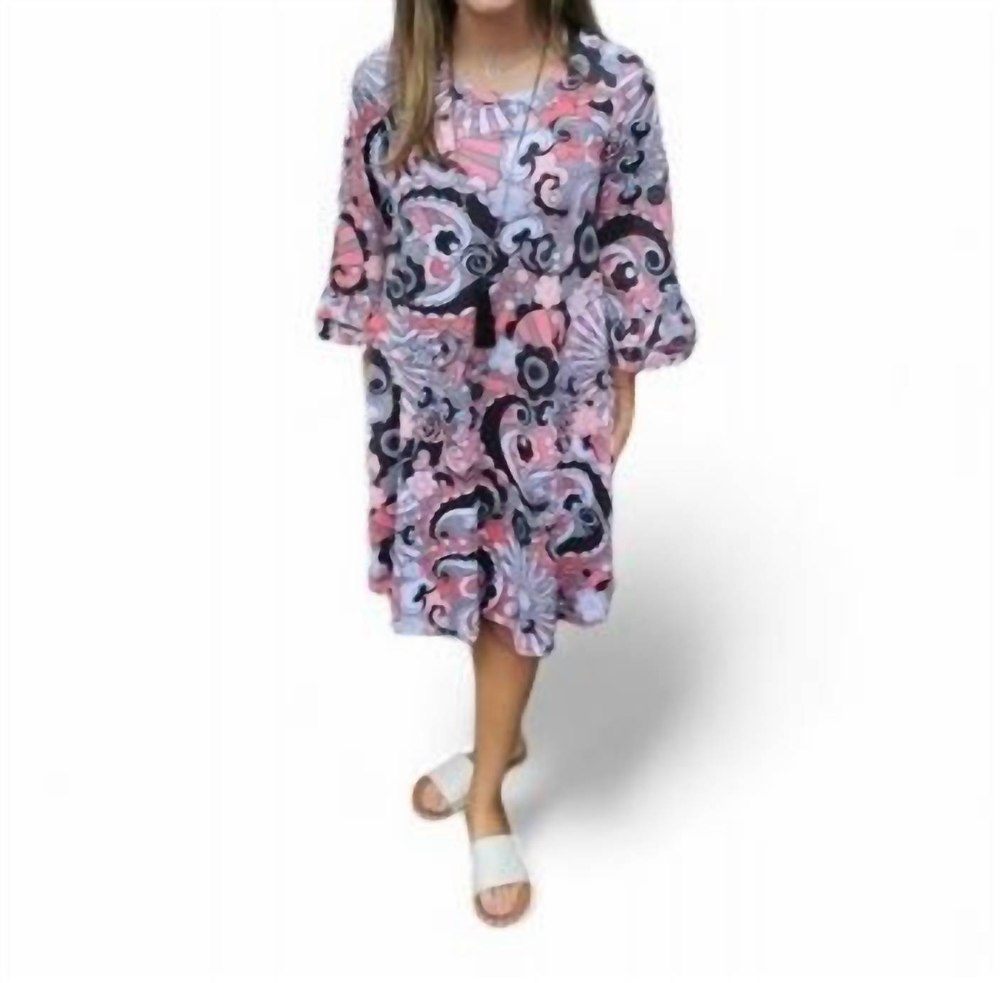 Print Swing Dress In Black, White And Coral