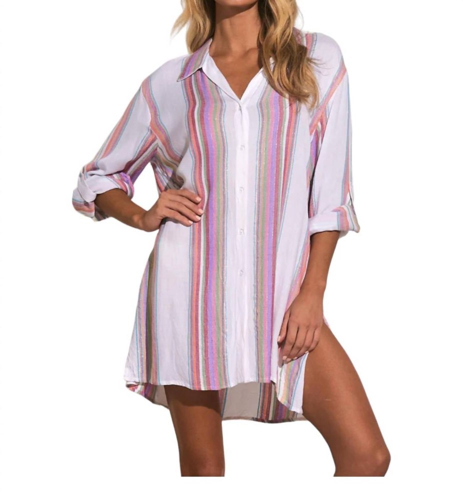Bermuda Boyfriend Cover Up Shirt In Multi Stripe 7732534247484