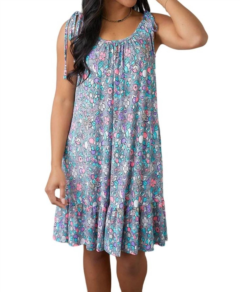 Floral Essence Tie Strap Dress In Blue 7732540735548