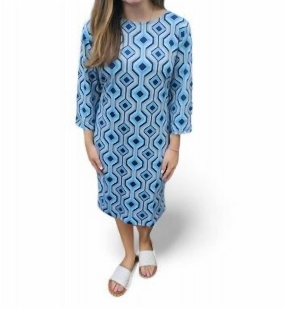 Geo Print Dress In Blue/khaki