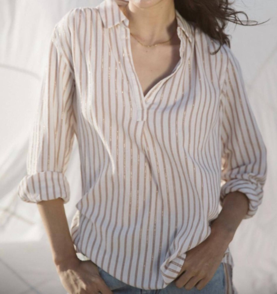 Courtney Henley Top In Oyster Stripe
