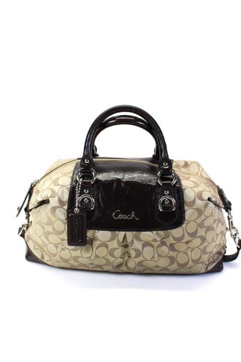 Coach Women’s Top Handle Zip Closure Monogram Tote Handbag Brown