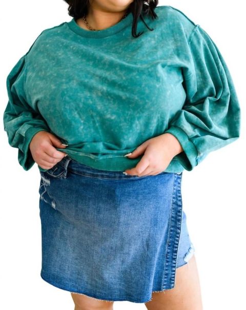 Tied Up In Cuteness Mineral Wash Sweater In Teal 7732544438332