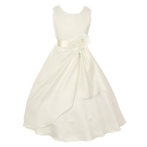Little Girls Ivory Bridal Dull Satin Sequin Flowers Occasion Dress 2-6