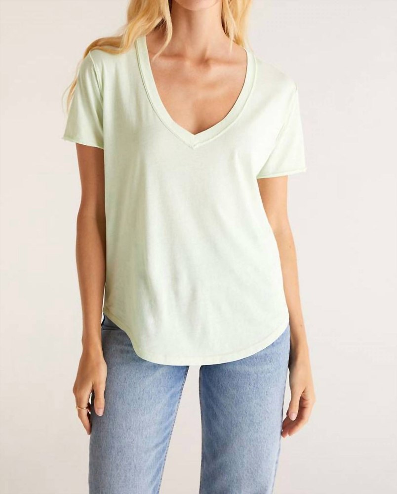 Organic Cotton V-Neck Tee In Whisper Mint