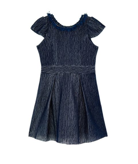 Girls Ashley Fringe Collar Dress In Navy