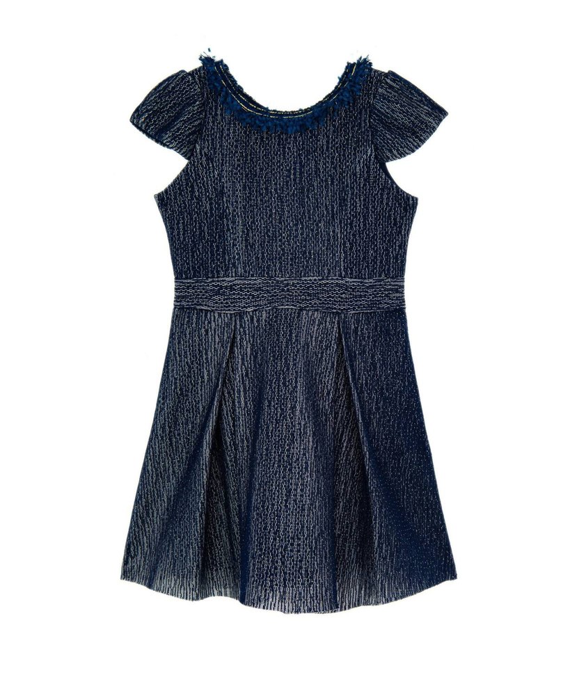Girls Ashley Fringe Collar Dress In Navy