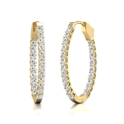 Diana M Lab 14KT YG 2CT TW Oval In & Out Hoop Earring