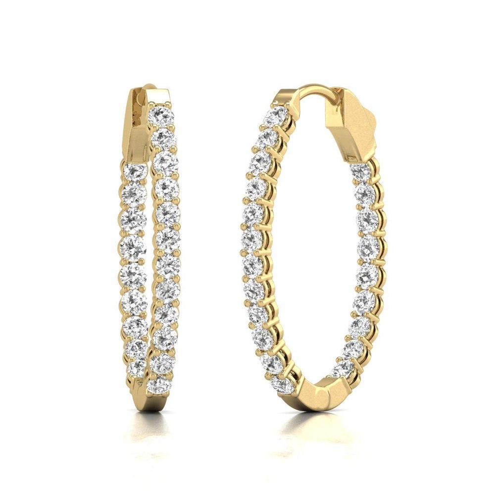 Diana M Lab 14KT YG 2CT TW Oval In & Out Hoop Earring