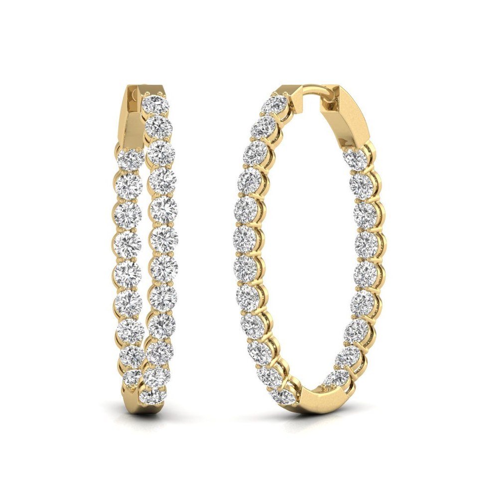 Diana M Lab 14KT YG 5CT TW Oval In & Out Hoop Earring