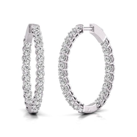 Diana M Lab 14KT WG 10CT TW Round In & Out Hoop Earring