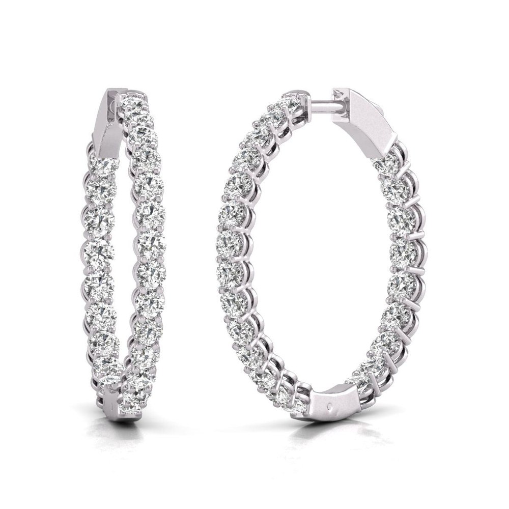 Diana M Lab 14KT WG 10CT TW Round In & Out Hoop Earring