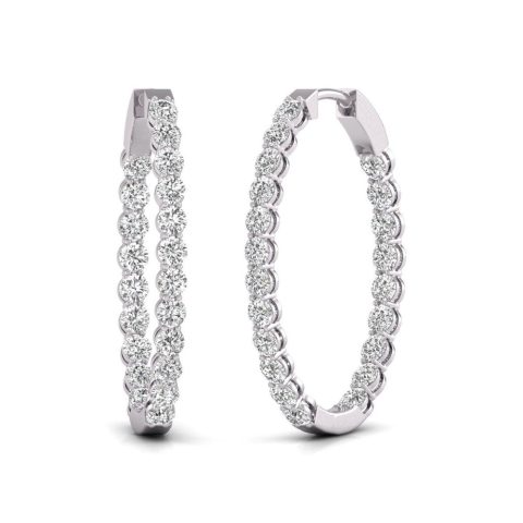 Diana M Lab 14KT WG 7CT TW Oval In & Out Hoop Earring