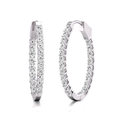 Diana M Lab 14KT WG 3CT TW Oval In & Out Hoop Earring