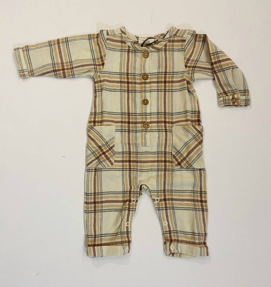 Kids’ Flannel Romper In Light Taupe
