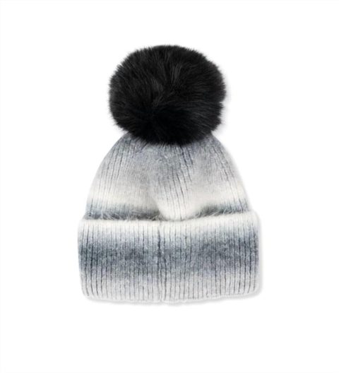 Kids Striped Hat Faux Pom Pom In City