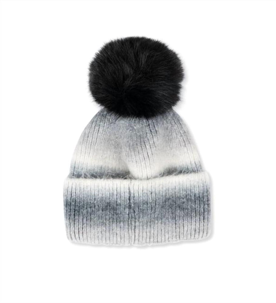 Kids Striped Hat Faux Pom Pom In City