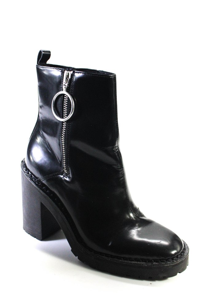 Allsaints Womens Stretch Leather Round Toe Zip Up Ankle Boots Black