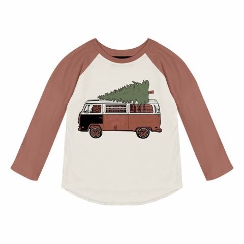 Kids’ Christmas Mobile Longsleeve Raglan Tee In Natural/brick
