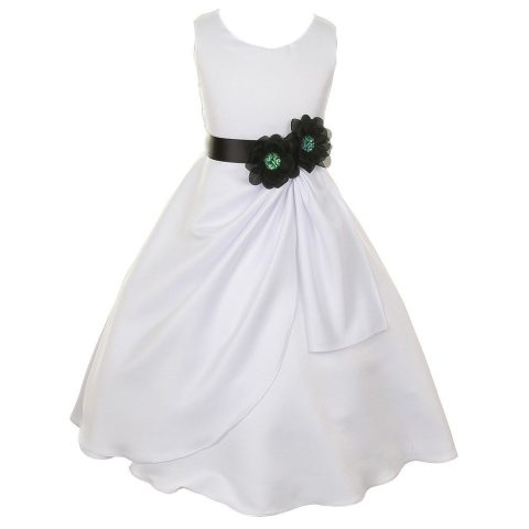 Little Girls White Black Bridal Dull Satin Sequin Flowers Occasion Dress 2-6