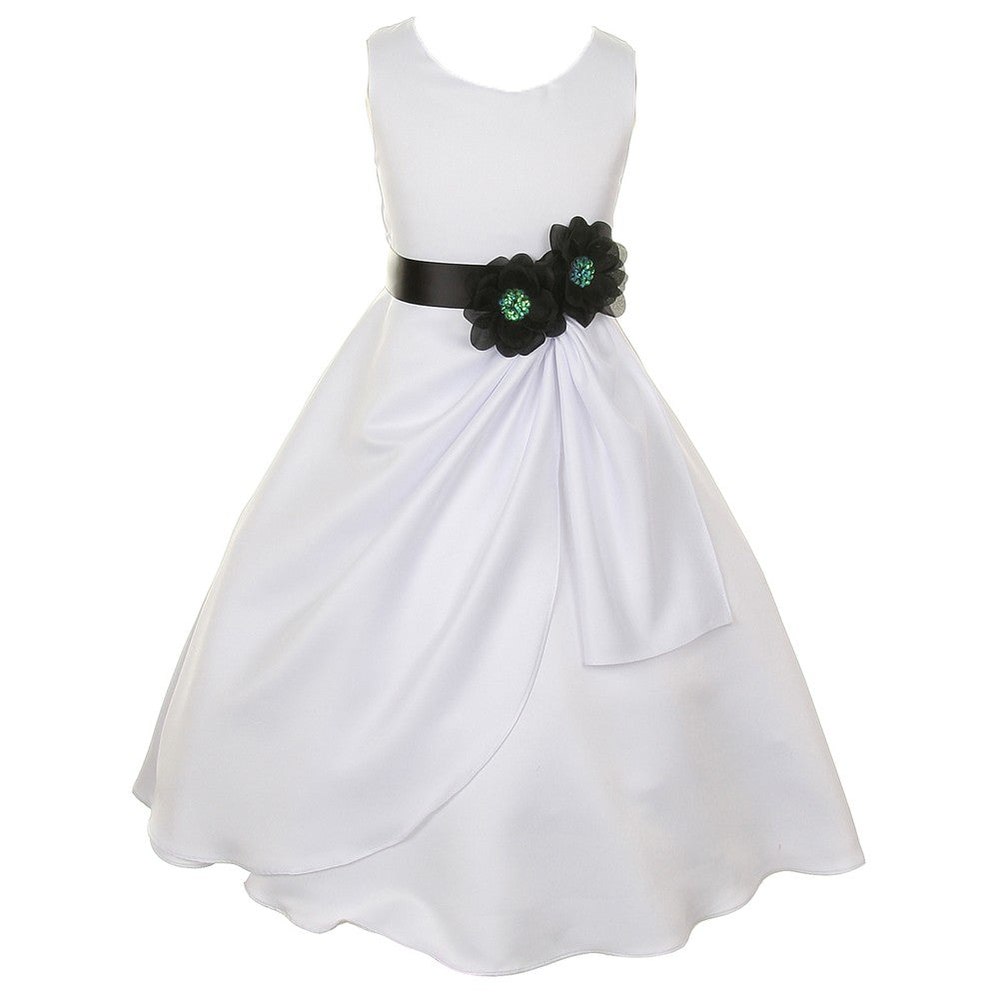Little Girls White Black Bridal Dull Satin Sequin Flowers Occasion Dress 2-6
