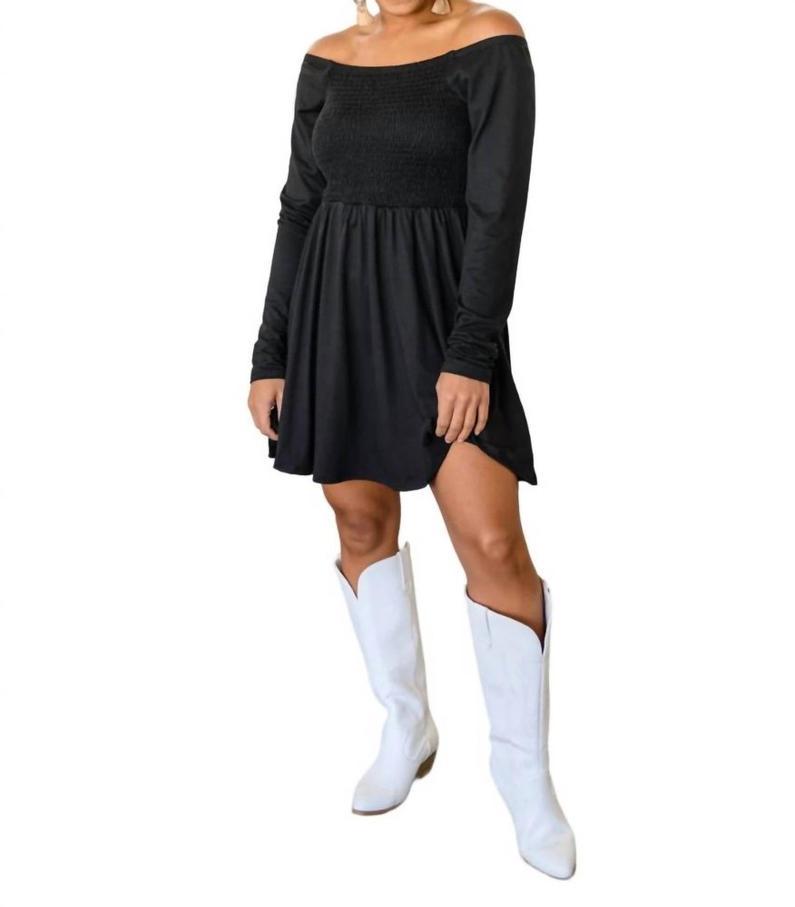 Picture Perfect Long Sleeve Skort Dress In Black 7732554465340