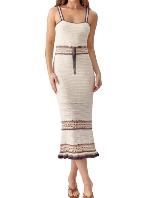 Brooklyn Crochet Midi Dress In Natural/black 7732556333116