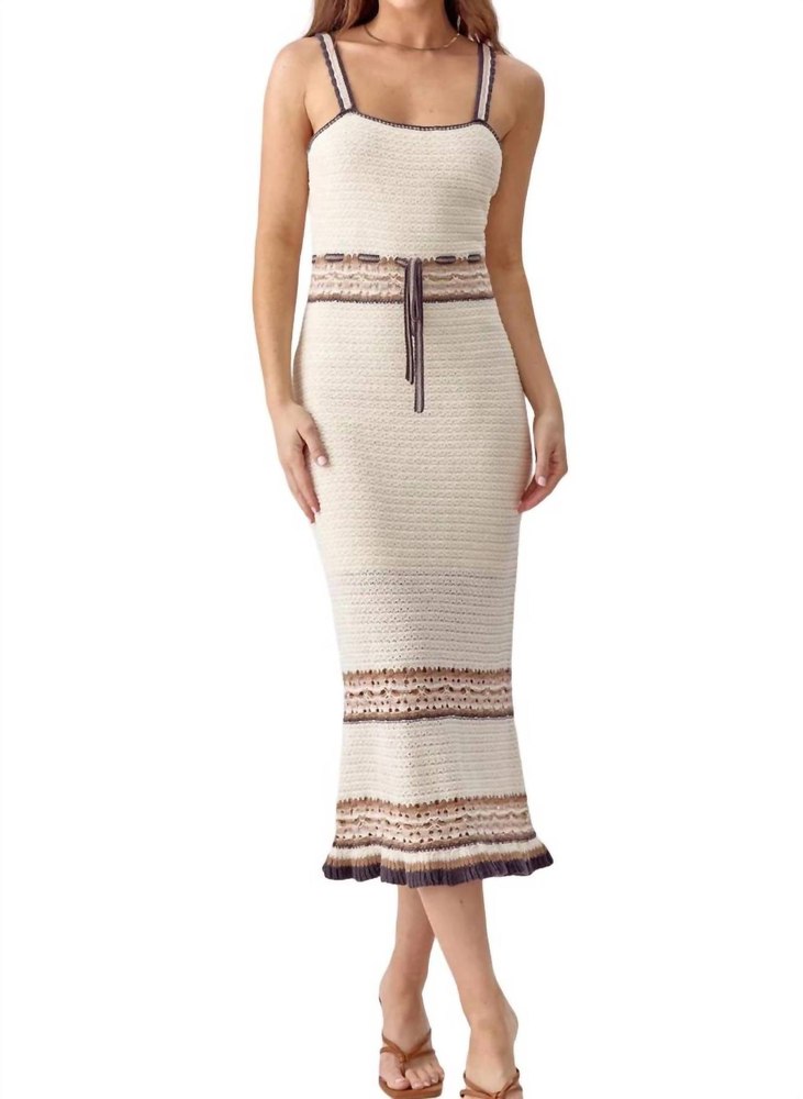 Brooklyn Crochet Midi Dress In Natural/black 7732556333116