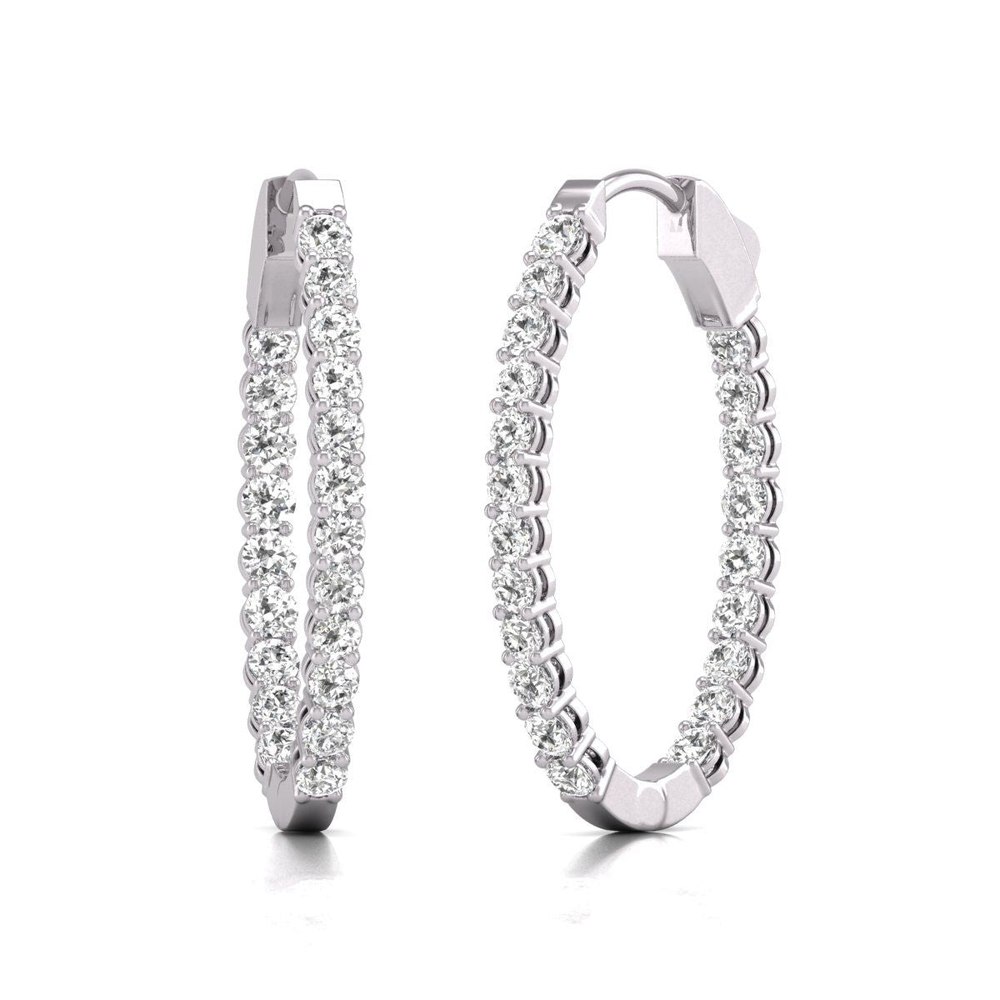 Diana M Lab 14KT WG 2CT TW Oval In & Out Hoop Earring
