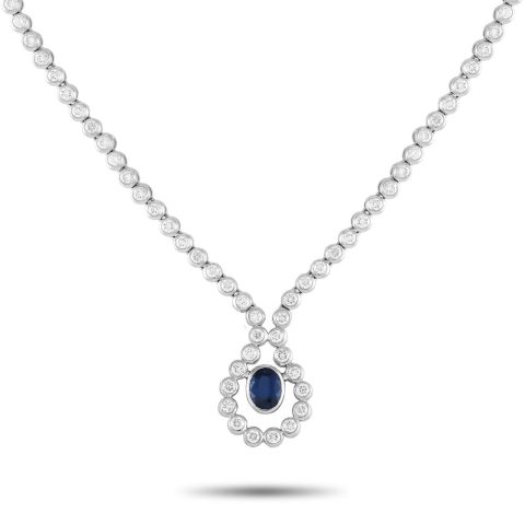 LB Exclusive 18K White Gold 1.55ct Diamond and Sapphire Necklace MF05-072624 7733259894844