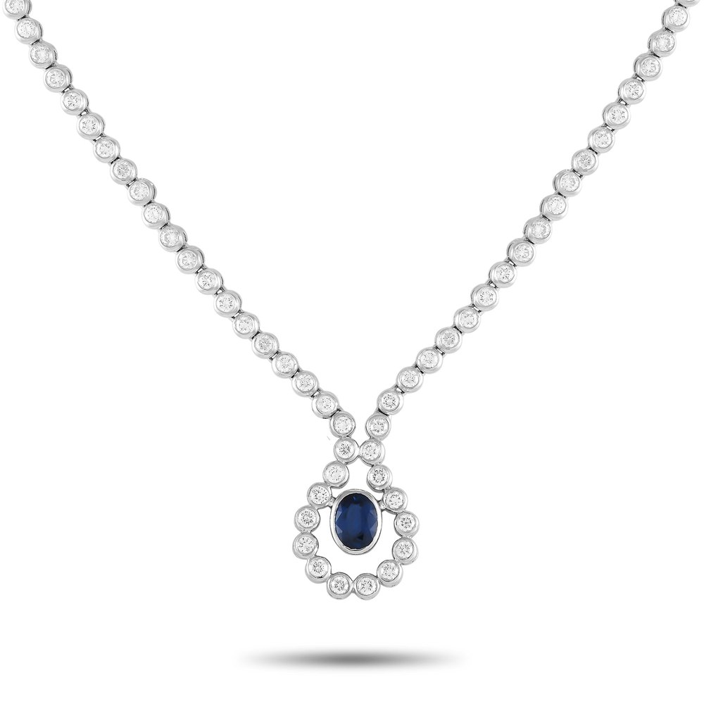 LB Exclusive 18K White Gold 1.55ct Diamond and Sapphire Necklace MF05-072624 7733259894844