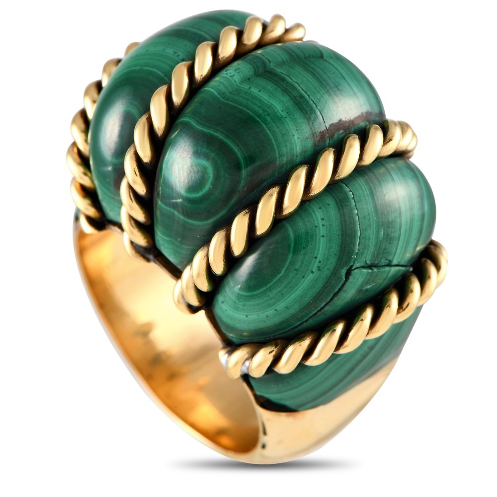 Seaman Schepps 18K Yellow Gold Malachite Cocktail Ring SS02-072524 7733261369404