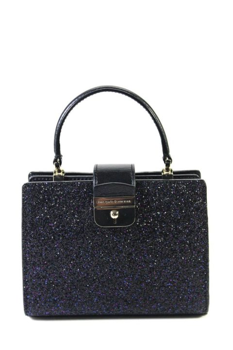 Kate Spade Womens Leather Glitter Gold Tone Chain Strap Top Handle Bag Black
