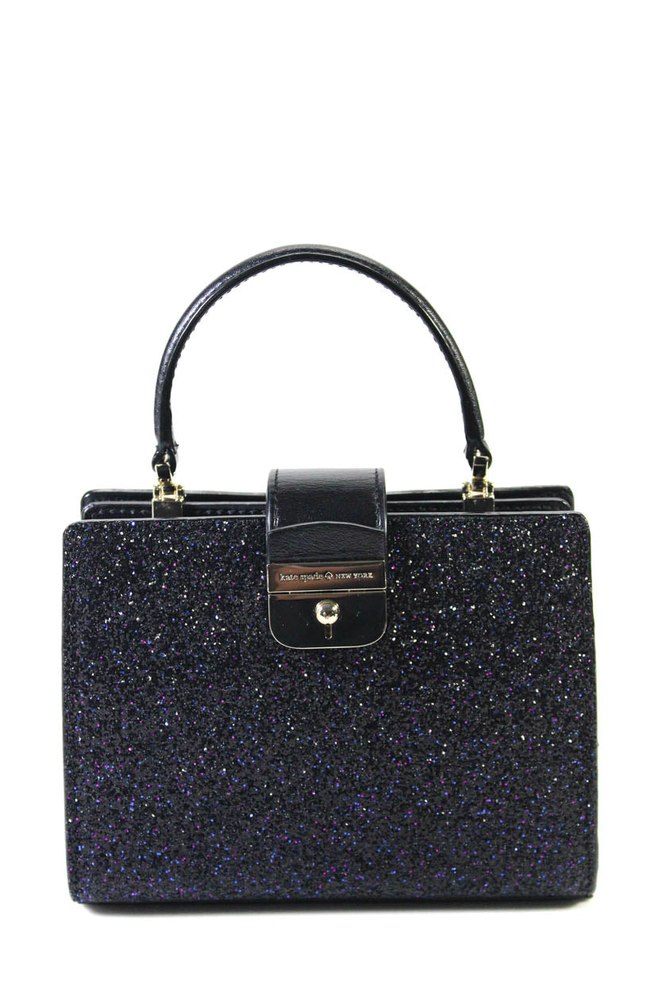 Kate Spade Womens Leather Glitter Gold Tone Chain Strap Top Handle Bag Black