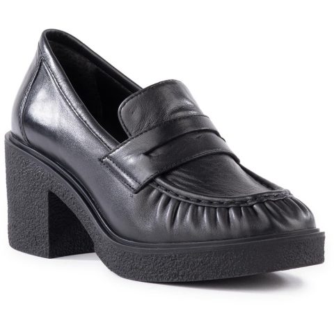 High Tea Block Heel Leather Loafer Heels