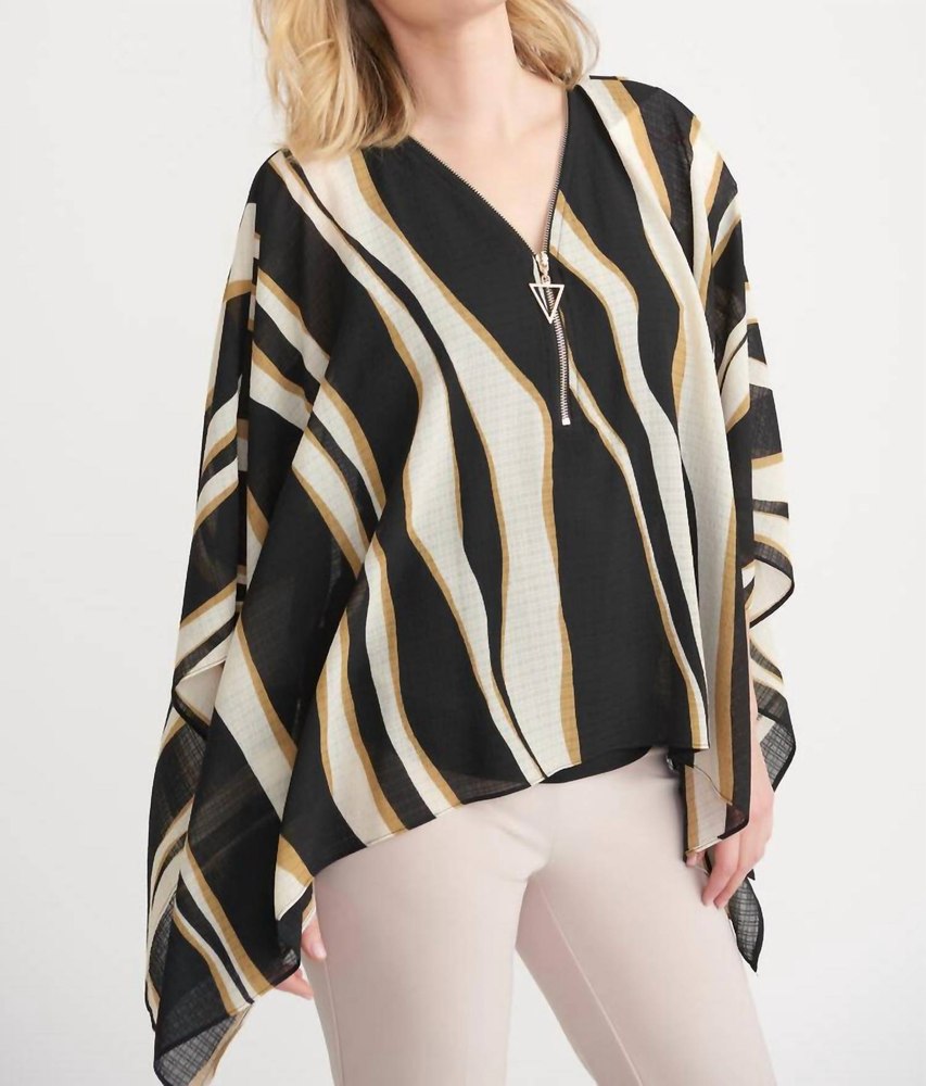 Waves Zipper Top In Black/beige/cream