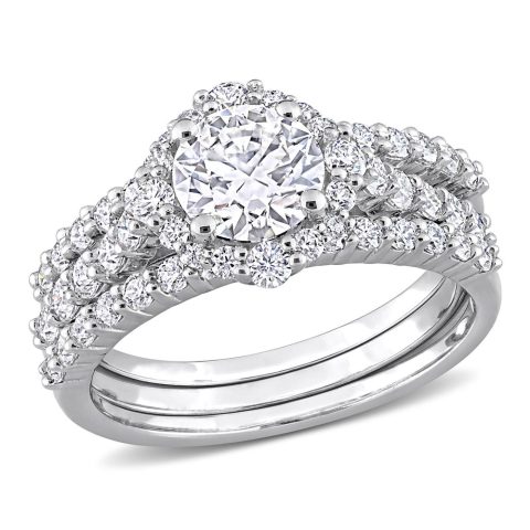 Mimi & Max 2ct DEW Created Moissanite Halo Bridal Ring Set in Sterling Silver