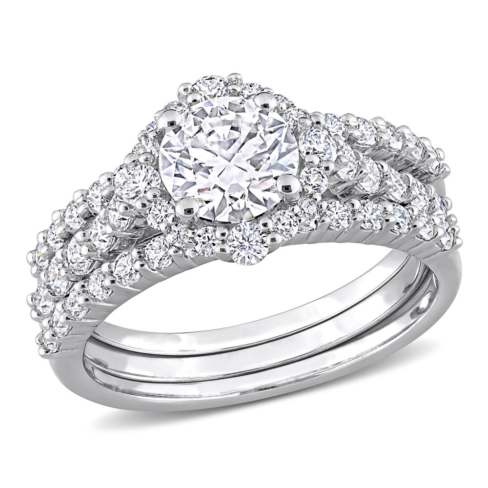 Mimi & Max 2ct DEW Created Moissanite Halo Bridal Ring Set in Sterling Silver