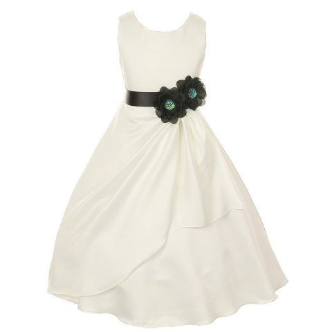 Big Girls Ivory Black Bridal Dull Satin Sequin Flowers Occasion Dress 8-14